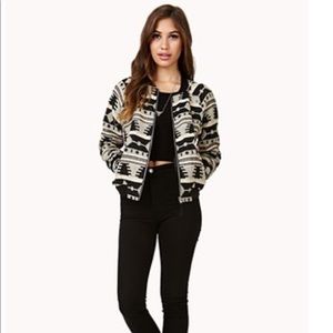 Forever 21 natural tribal pattern bomber jacket